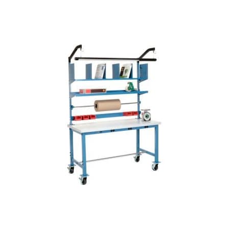 Global Equipment Mobile Packing Workbench W/Riser Power, Laminate Square Edge, 72"W x 30"D 244192AB